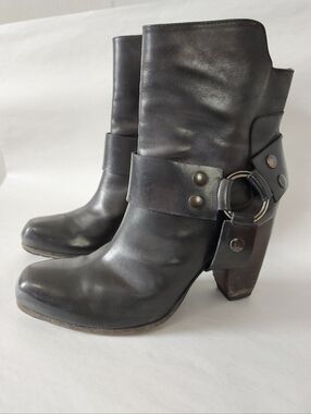 Elisanero Women Ring Harness Studs Stacked Block Heel Biker Ankle Boots Size 36
